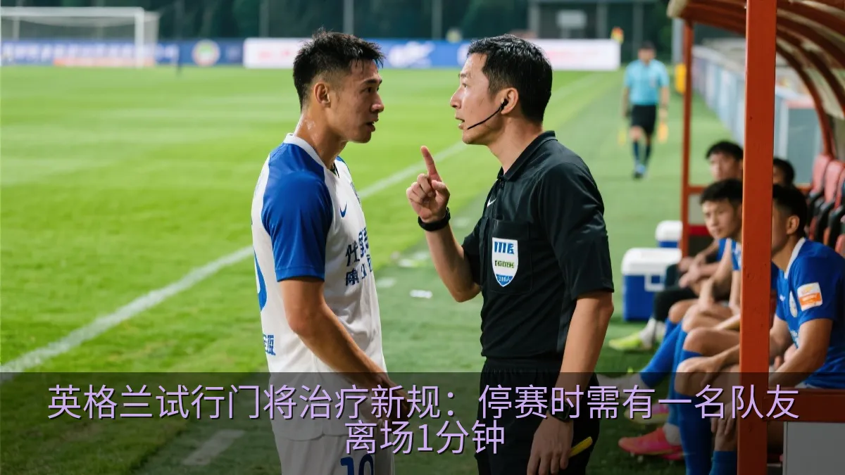 裁判与球员在足球场上沟通比赛判罚